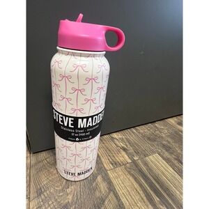 Steve Madden 37 oz Bow Print Water Bottle with flip straw